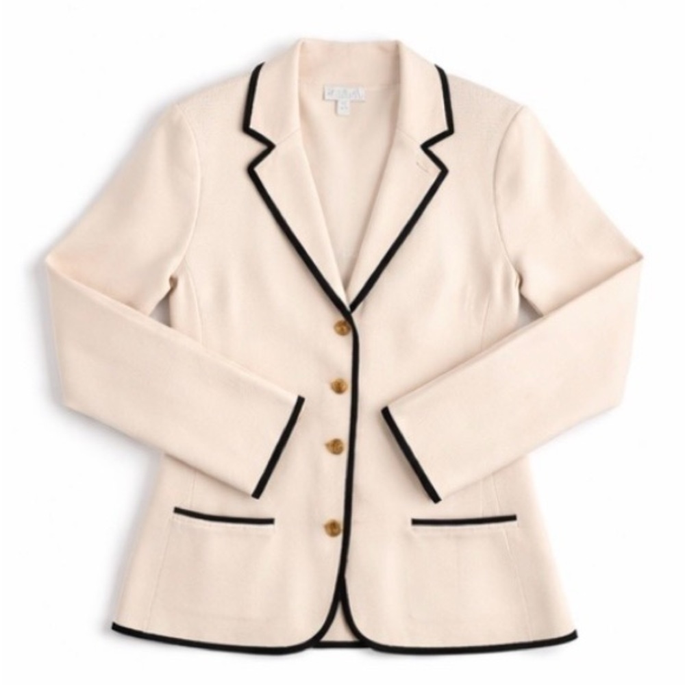 J.Crew Cream Knit Blazer w/ Black Contrast Piping | Size S
